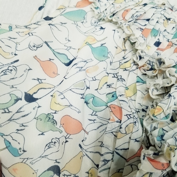 Lauren Conrad White Bird Ruffle Peplum Blouse‎ sleeveless V neck size Medium - Picture 3 of 8